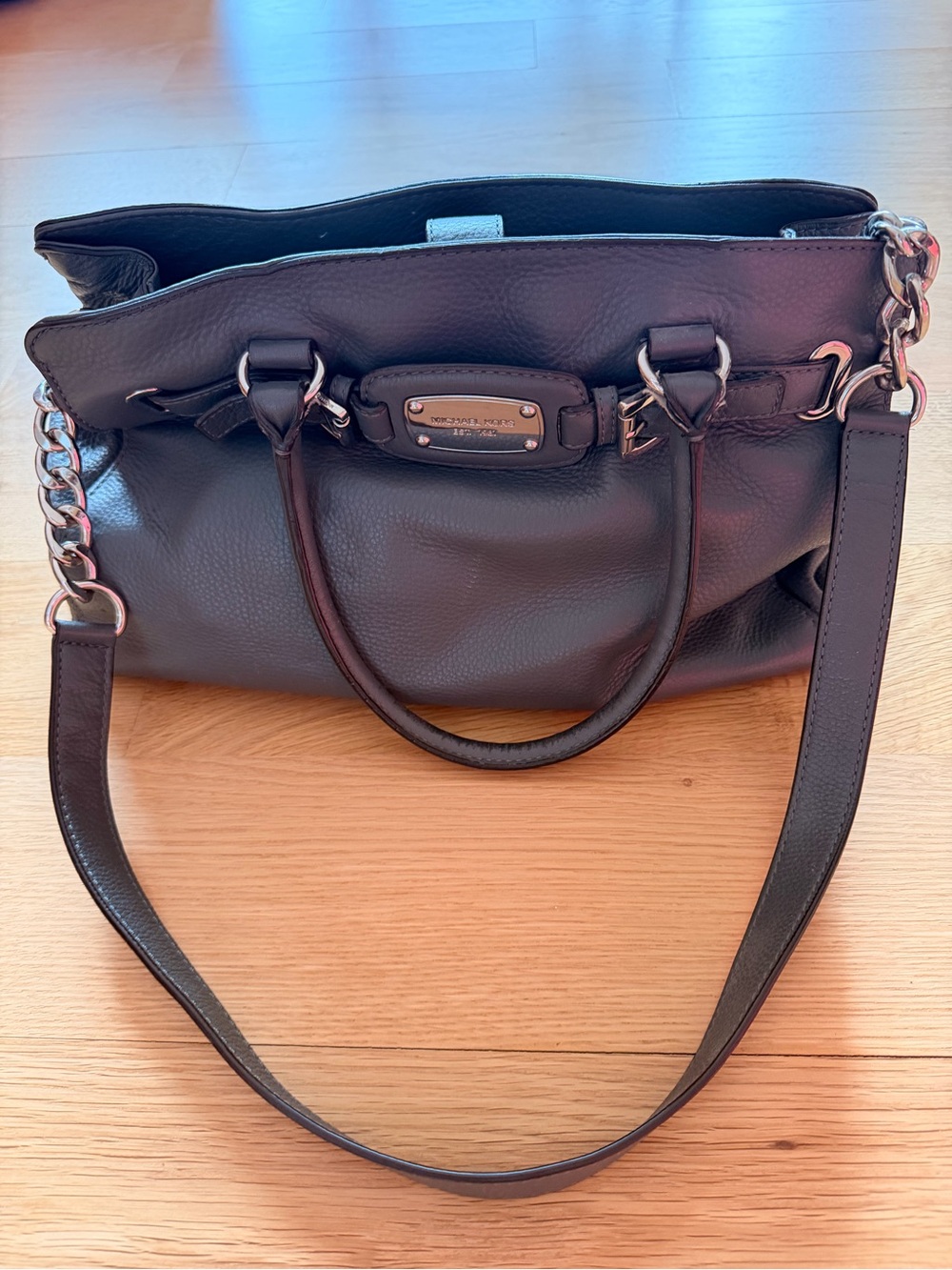 Michael Kors Hamilton Gray Pebbled Leather Satchel Shoulder Bag